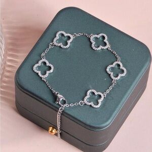 Silver Clover Link Bracelet with Cubic Zirconias